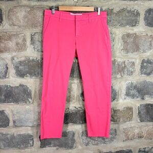 Frank & Eileen Wicklow Italian Cotton Chino Pants Neon Pink Raw Hem Size 8